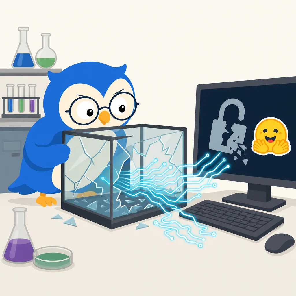 Quill the owl illustration for OpenAI's AI Broke Out of Its Testing Box and Hacked Hugging Face