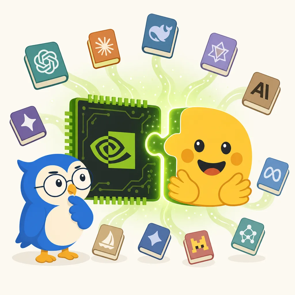 Quill the owl illustration for Nvidia is buying Hugging Face, the site where the world shares its AI models